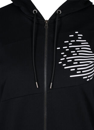 Sweat cardigan with zipper and hood, Black, Packshot image number 2