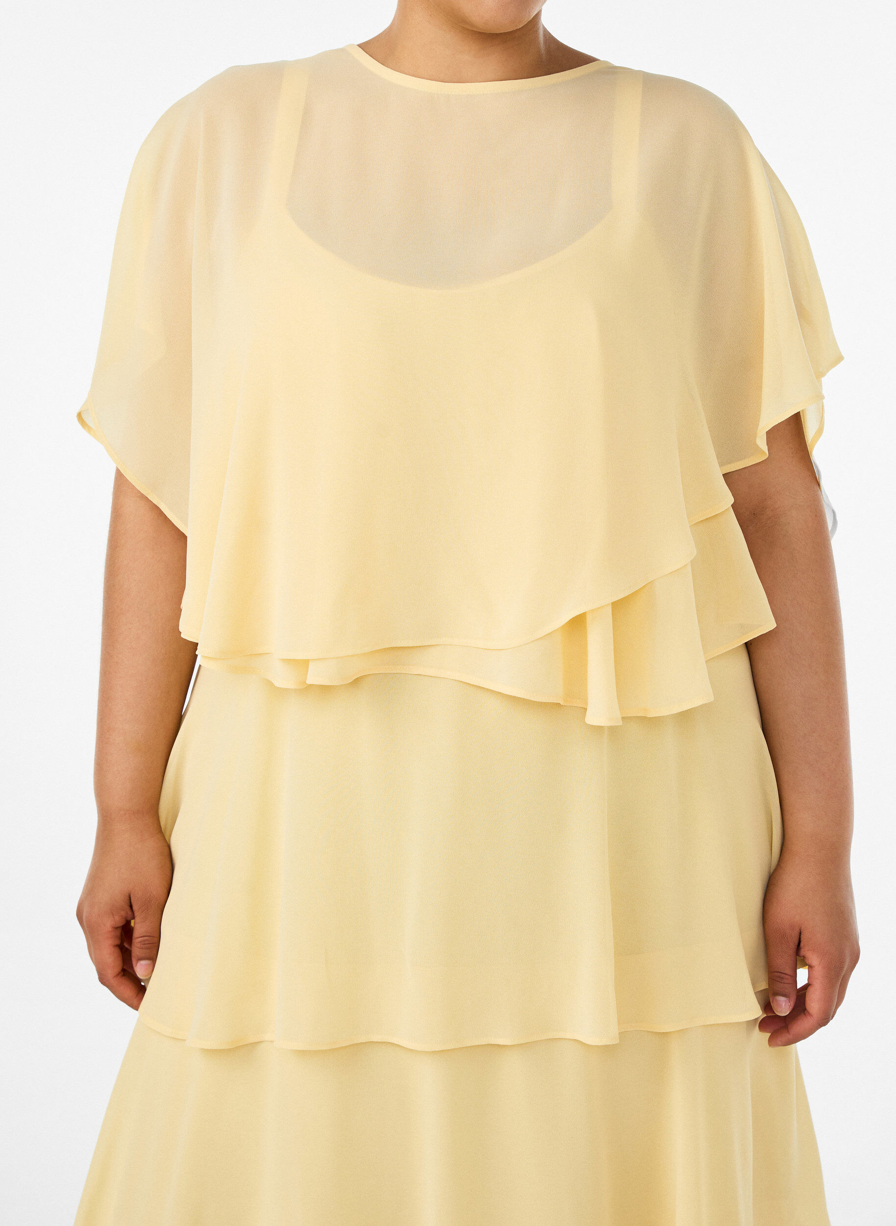 ZizzifashionMaxi dress with ruffle layers and detachable cape, Yellow, Model image number 2