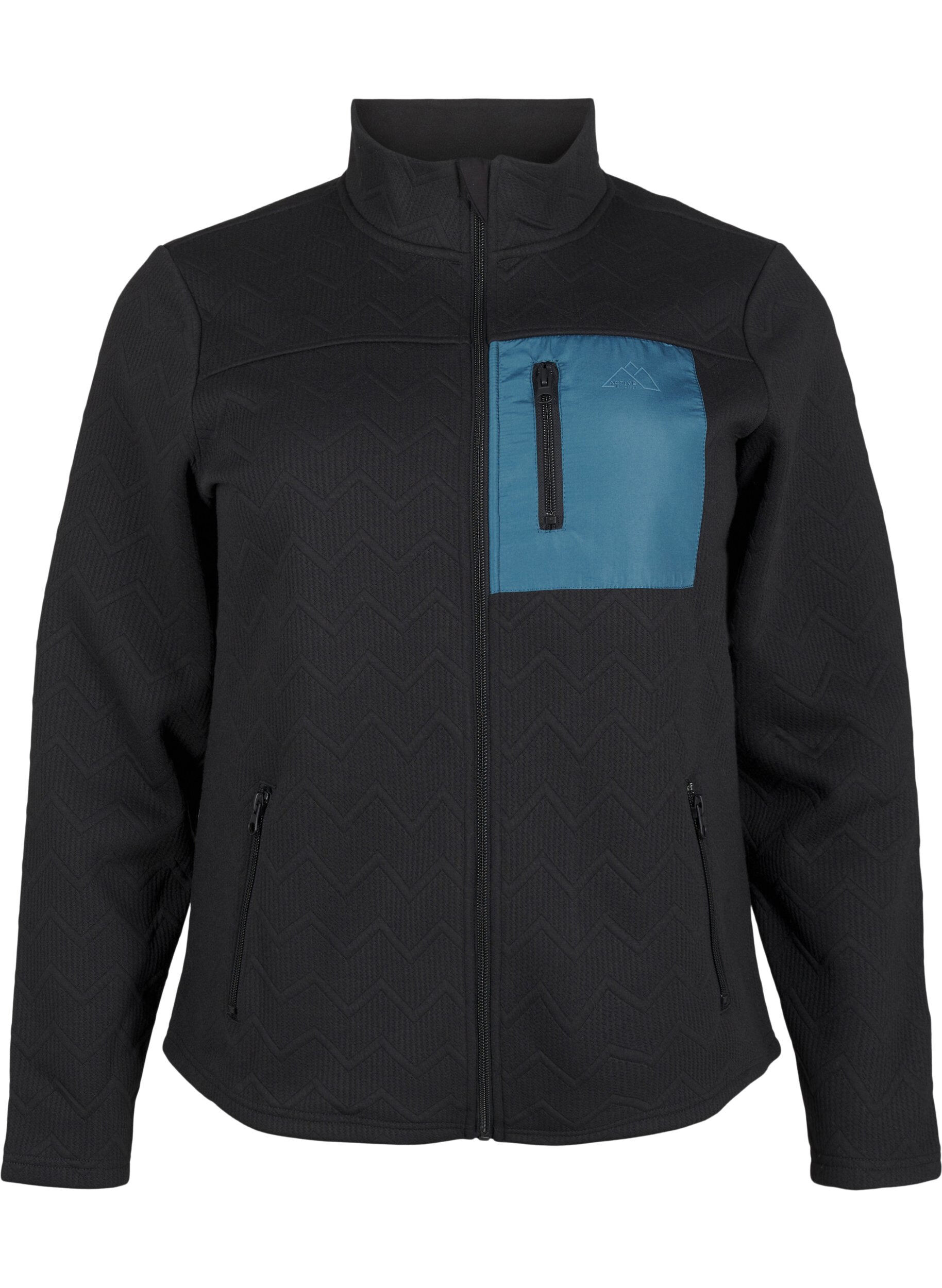 Zizzifashion Sporty fleece jacket with pockets, Black, Packshot image number 0