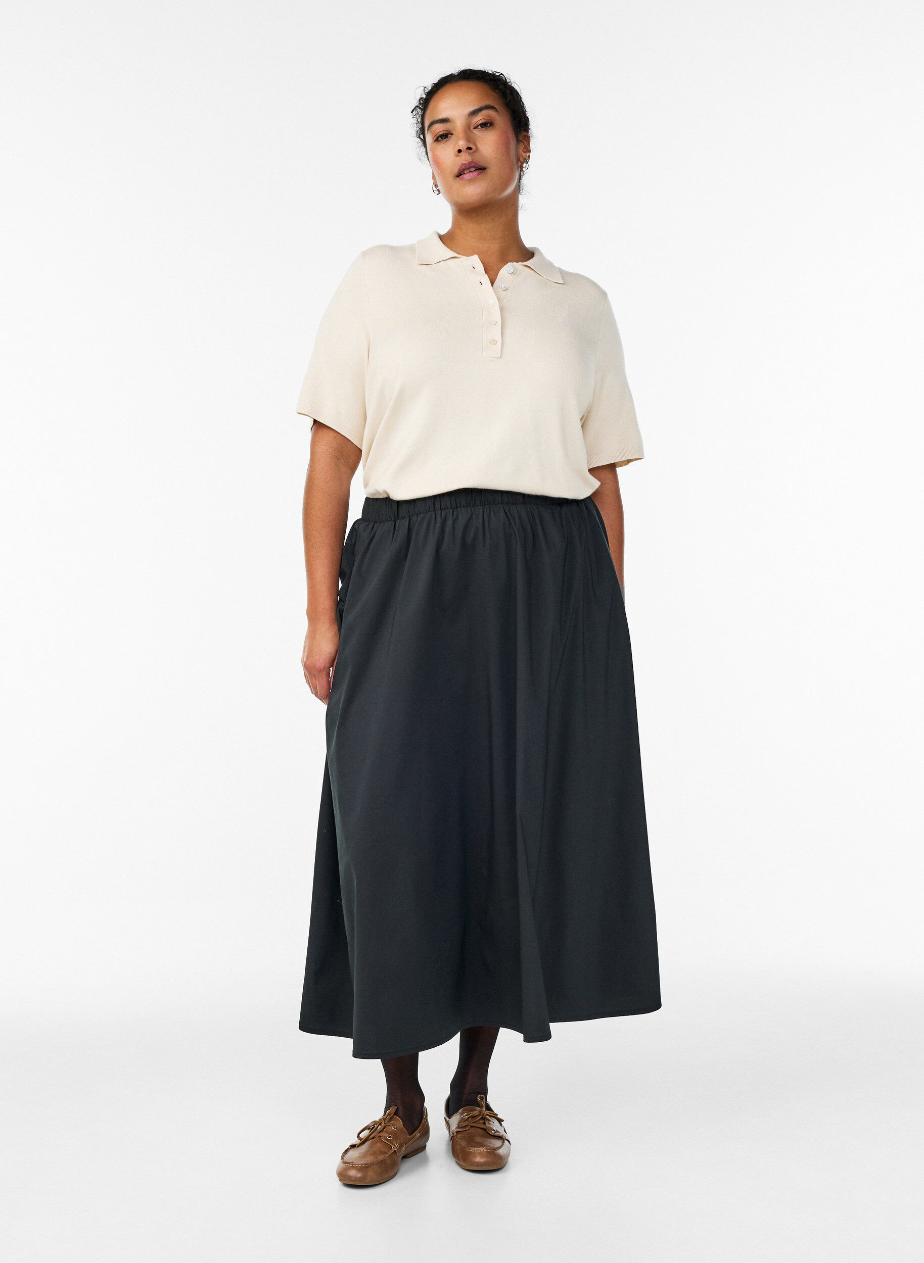 Zizzifashion Fine-knit polo shirt with short sleeves, Beige, Model image number 0