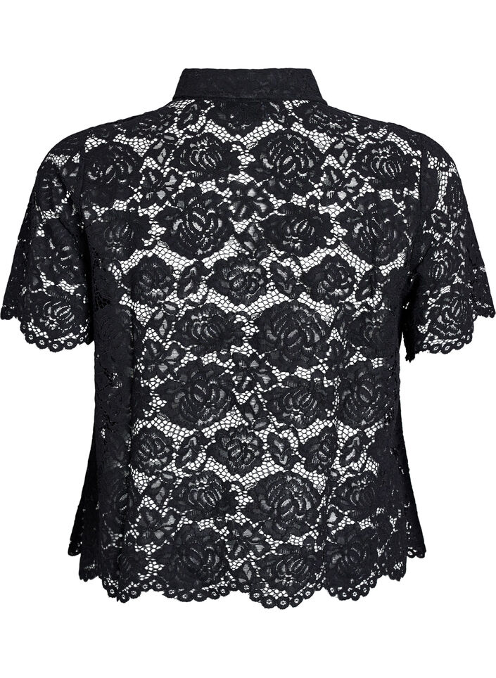 Lace shirt blouse with pearl buttons, Black, Packshot image number 1