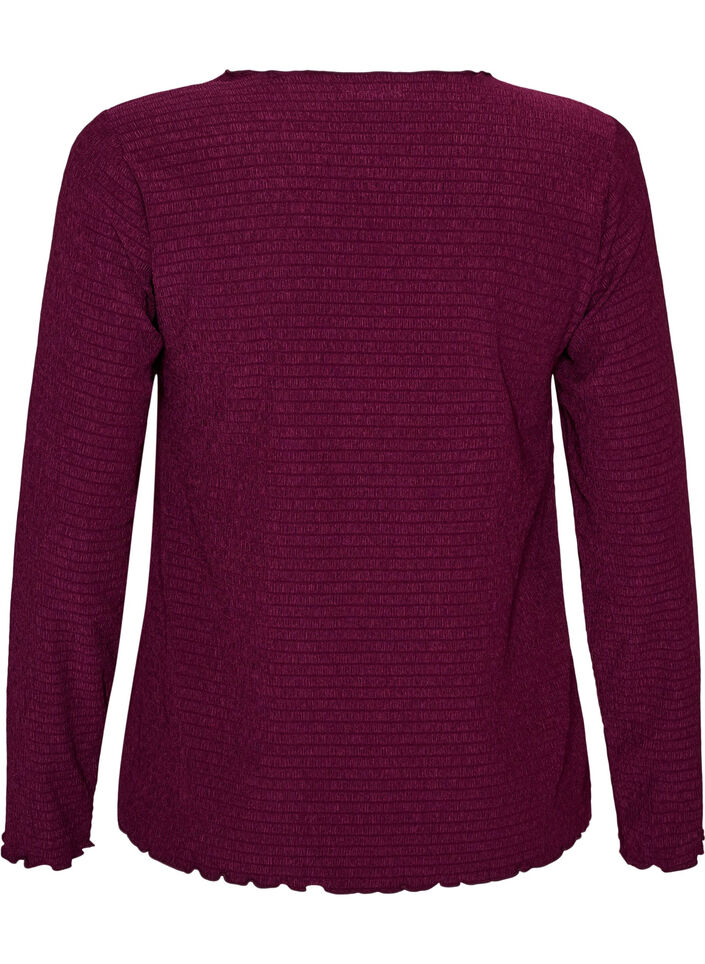 Textured blouse with wavy edges, Purple, Packshot image number 1