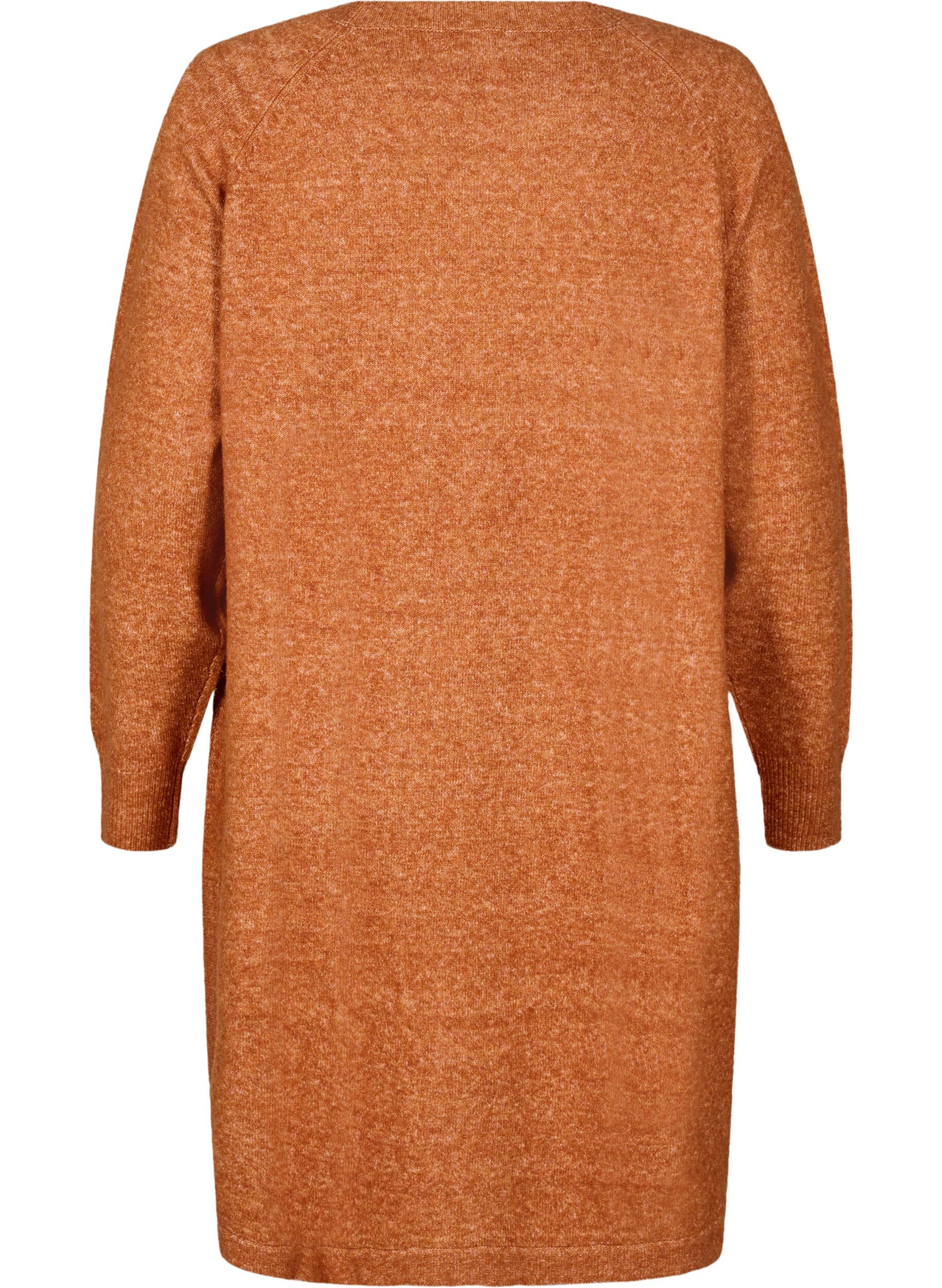 Zizzifashion Short knitted dress with a round neck, Orange, Packshot image number 1