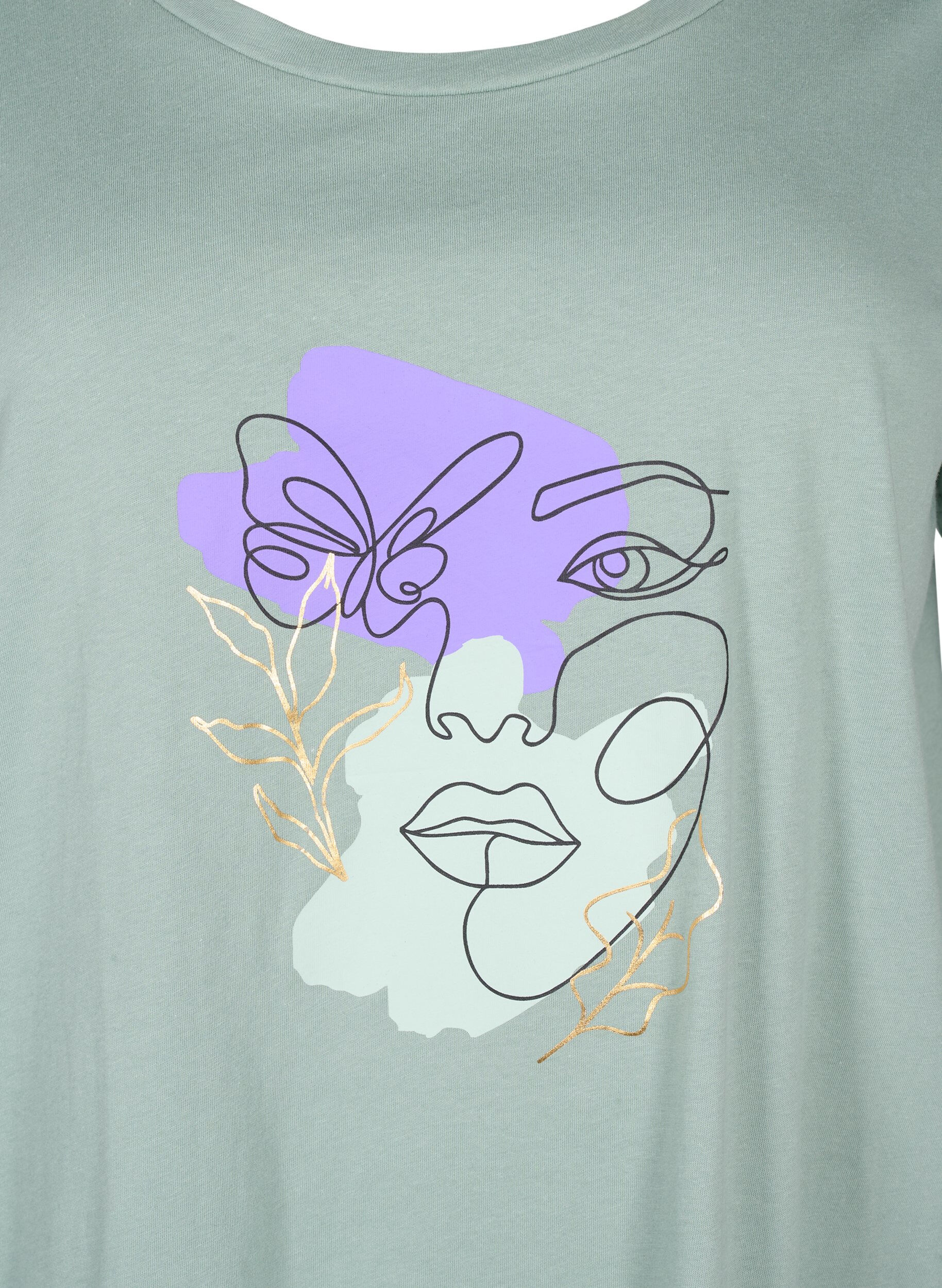 Zizzifashion Cotton T-shirt with a motif, Ch. Green w. Face, Packshot image number 2