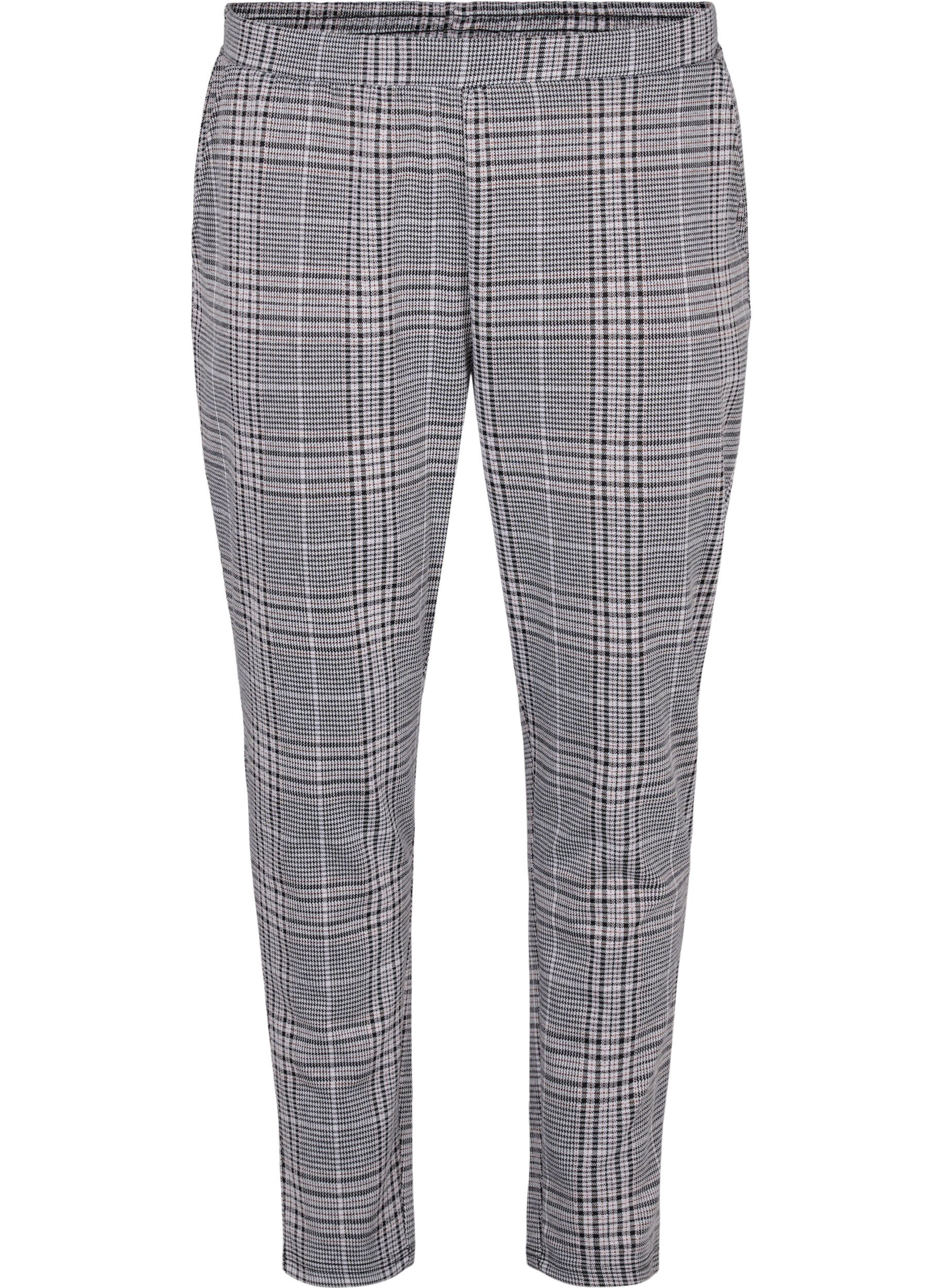 Zizzifashion Cropped Maddison trousers with checkered pattern, Black Check, Packshot image number 0