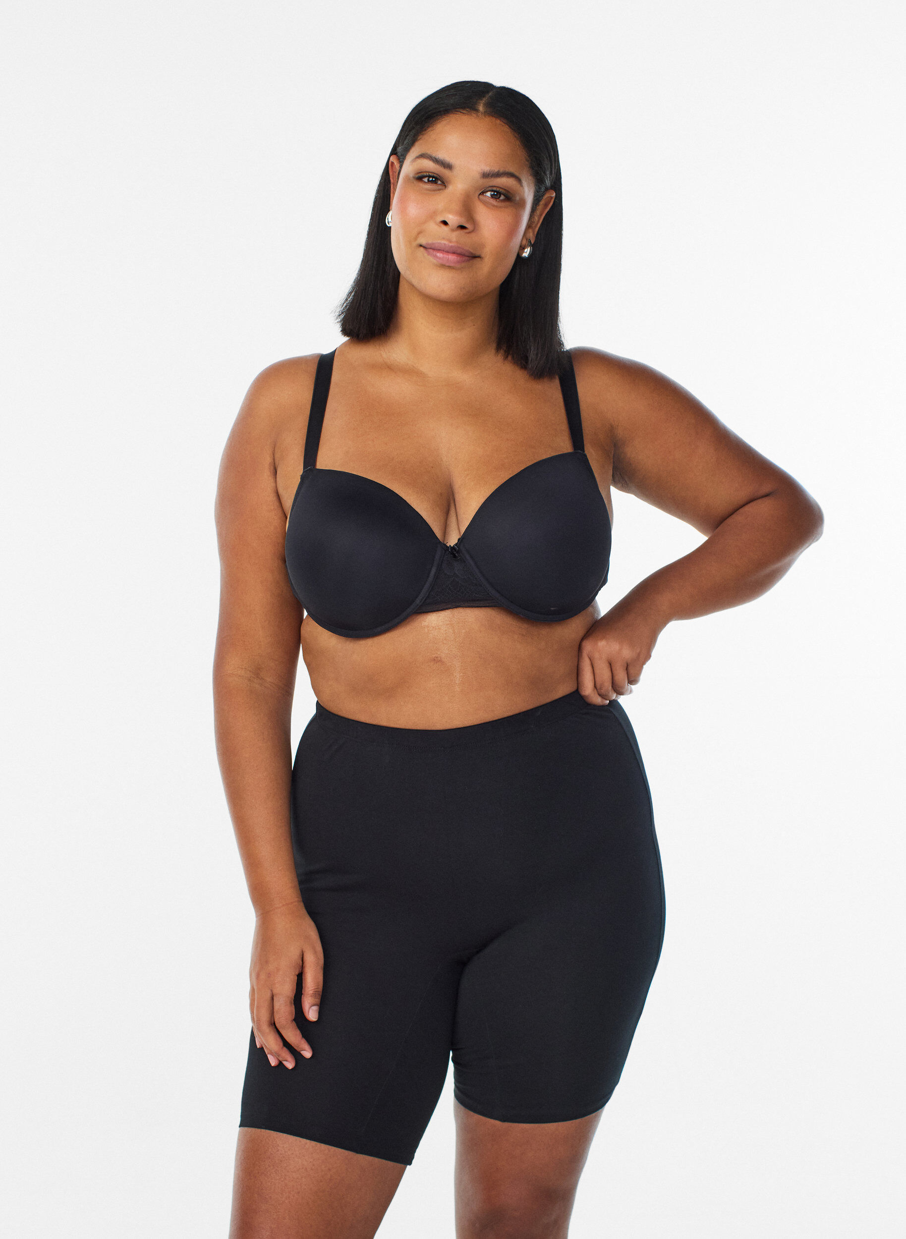 Cotton panties with long legs, Black, Model