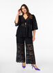 Lace trousers with a high waist and pockets, Black, Model image number 0