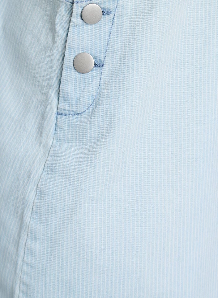 Short denim dungaree dress in striped cotton, Light Blue, Packshot image number 3