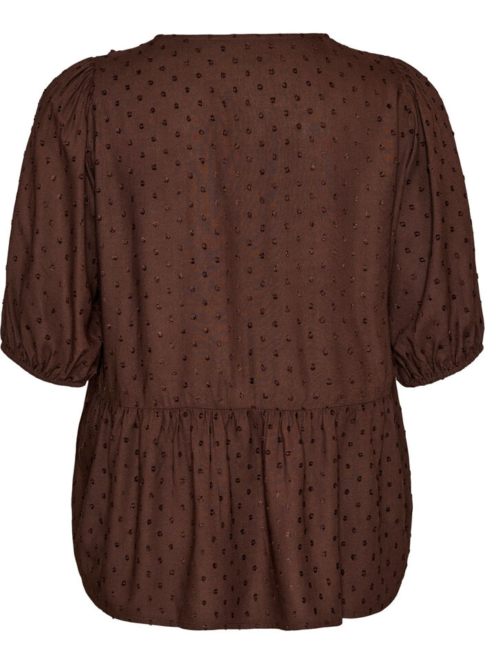 Viscose blouse with a dotted texture and V-neck, Brown, Packshot image number 1