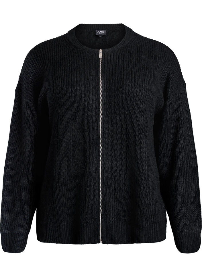 FLASH - Knit cardigan with zip, Black, Packshot image number 0