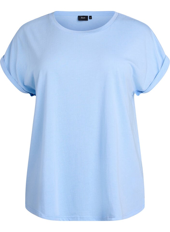 Short-sleeved t-shirt in a cotton blend, Blue, Packshot image number 0