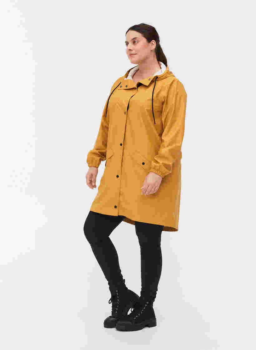 Rain jacket with hood and button fastening, Spruce Yellow, Model image number 2