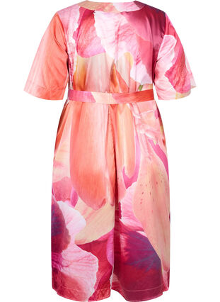 Printed robe with short sleeves, Orange Pink AOP, Packshot image number 1