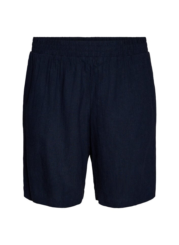 High-waisted linen and viscose shorts, Blue, Packshot image number 0