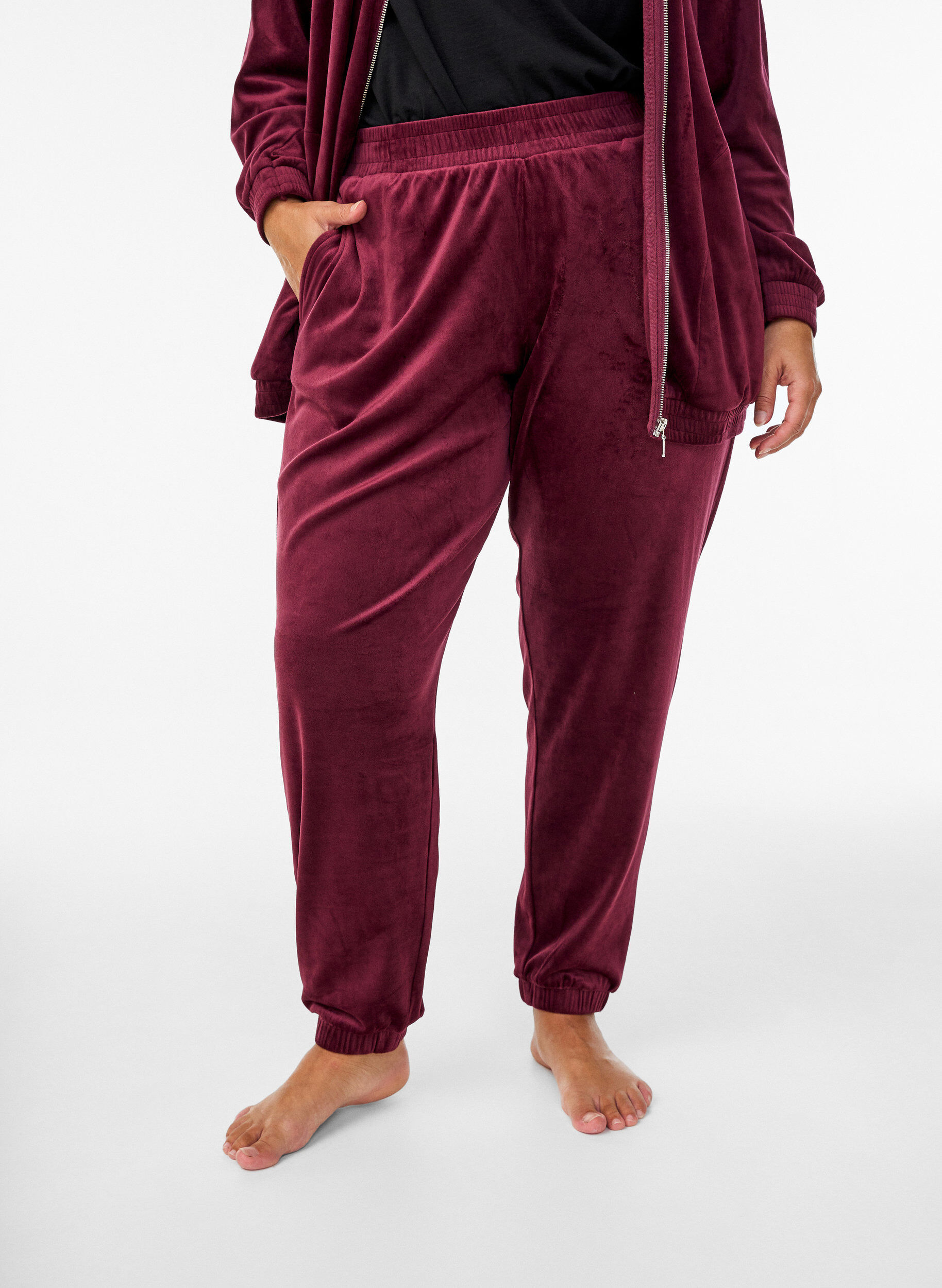 ZizzifashionLoose velvet trousers, Red, Model image number 2
