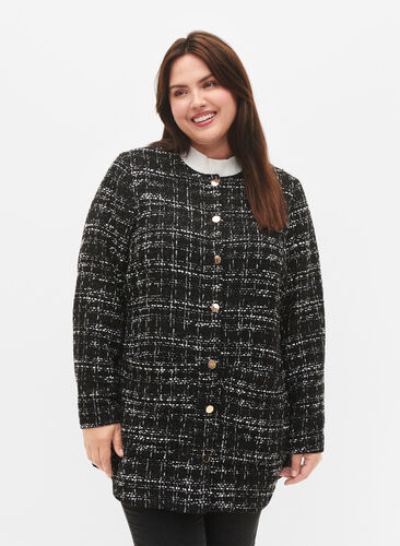 Bouclé jacket with buttons, Black/White, Model image number 0