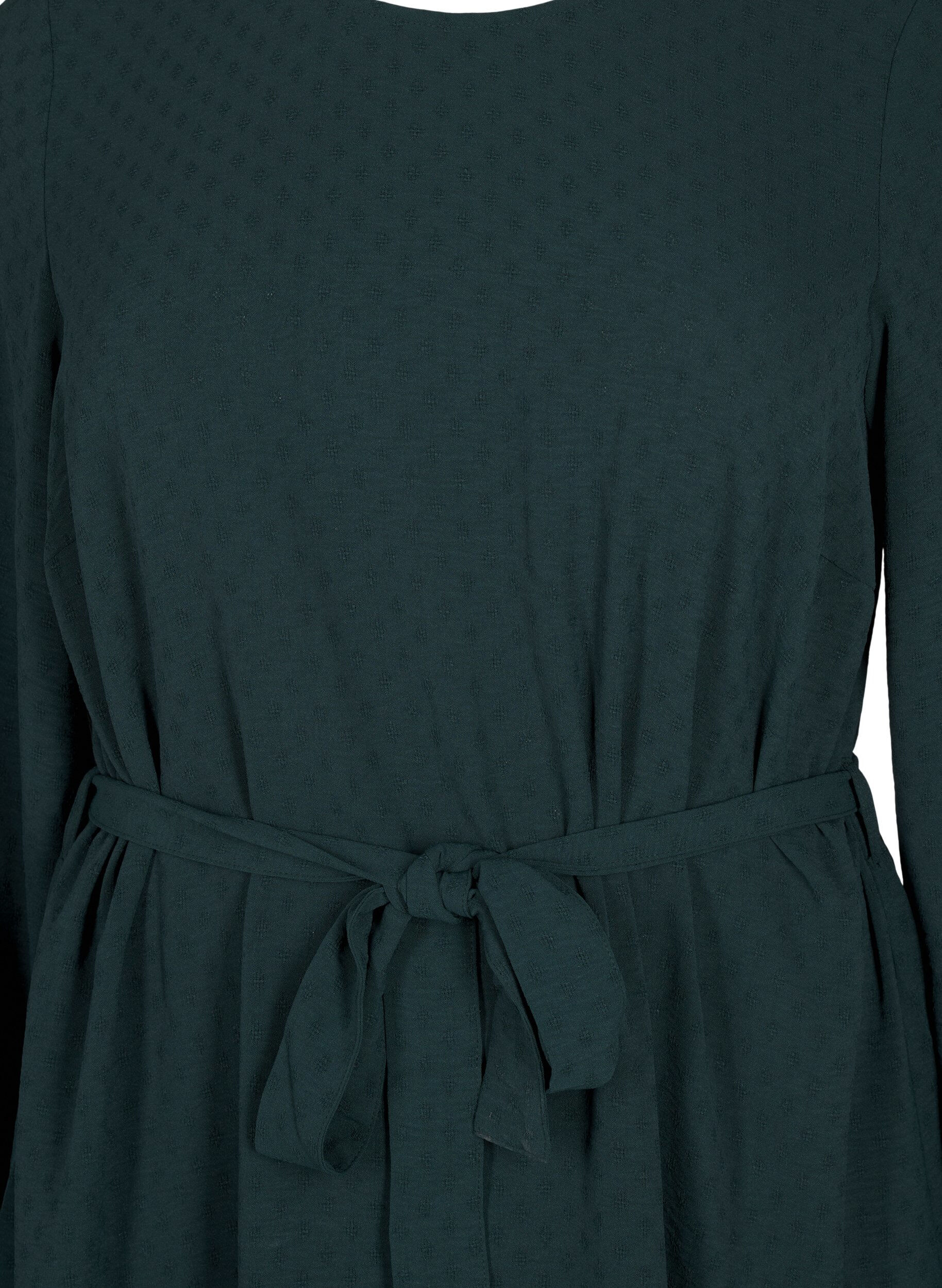 Zizzifashion Short textured dress with a tie belt, Scarab, Packshot image number 2