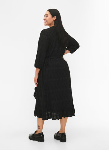 FLASH - Wrap Dress with 3/4 Sleeves, Black, Model image number 1