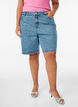 High-waisted denim shorts with embroidered motifs, Blue, Model image number 3