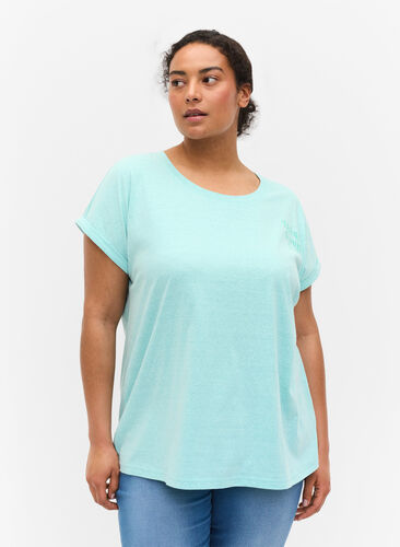 Mottled t-shirt in cotton, Aqua Splash Melange, Model image number 0
