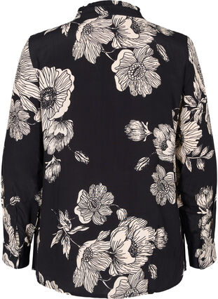 Floral viscose shirt with ruffles, Black White AOP, Packshot image number 1