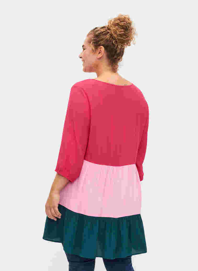Viscose tunic with colour-block, Rose Green Block, Model image number 1