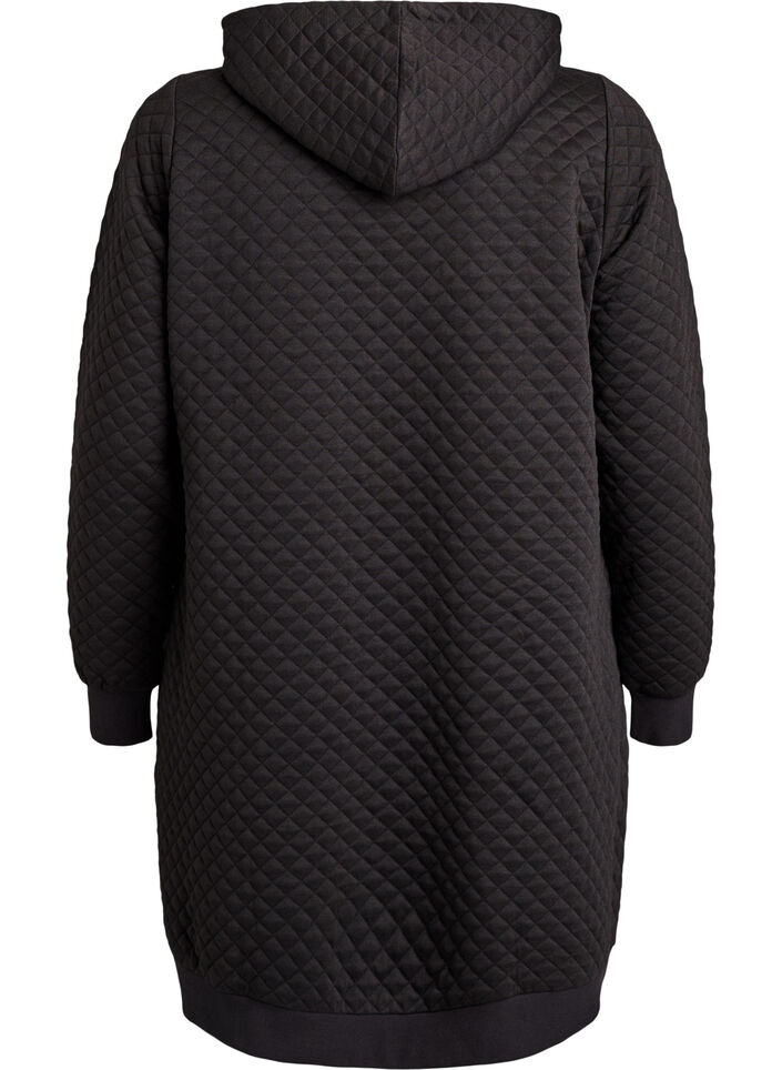 Long quilted sports cardigan with zip, Black, Packshot image number 1