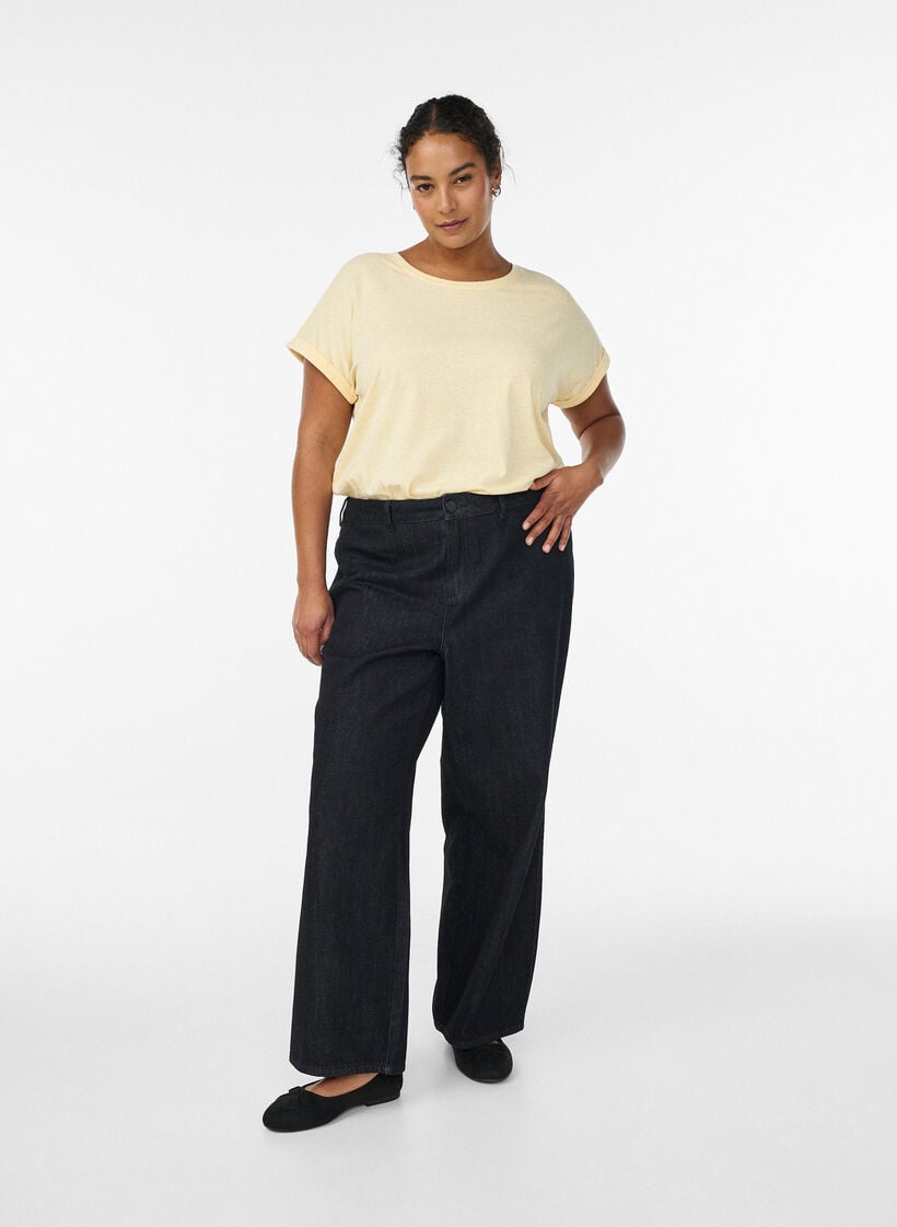 Melange t-shirt with short sleeves, Yellow, Model image number 1