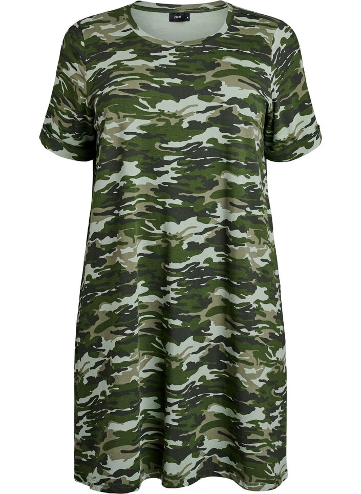 Short T-shirt dress in cotton jersey, Green, Packshot image number 0
