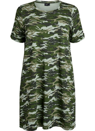 Short T-shirt dress in cotton jersey - Green - Sz. 40-64 - Zizzifashion Short T-shirt dress in cotton jersey - Green - Sz. 40-64 - Zizzifashion