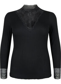 Ribbed viscose blouse with lace