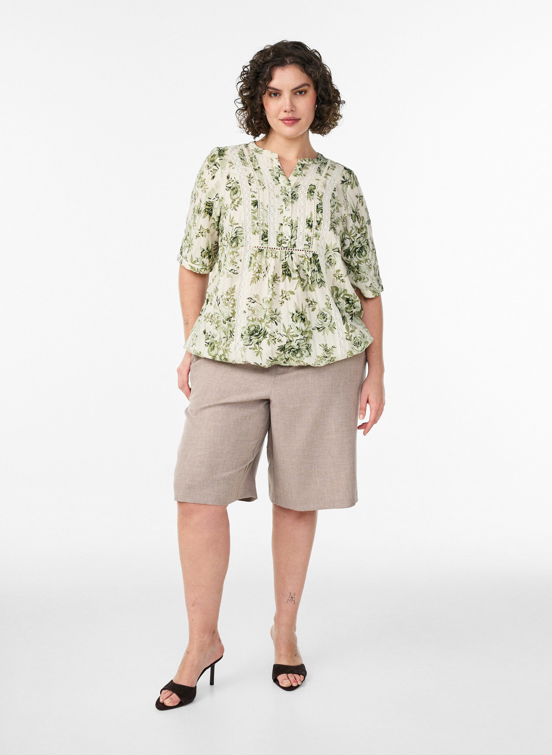 ZizzifashionBlouse with print and 1/2 sleeves, Green, Model image number 1