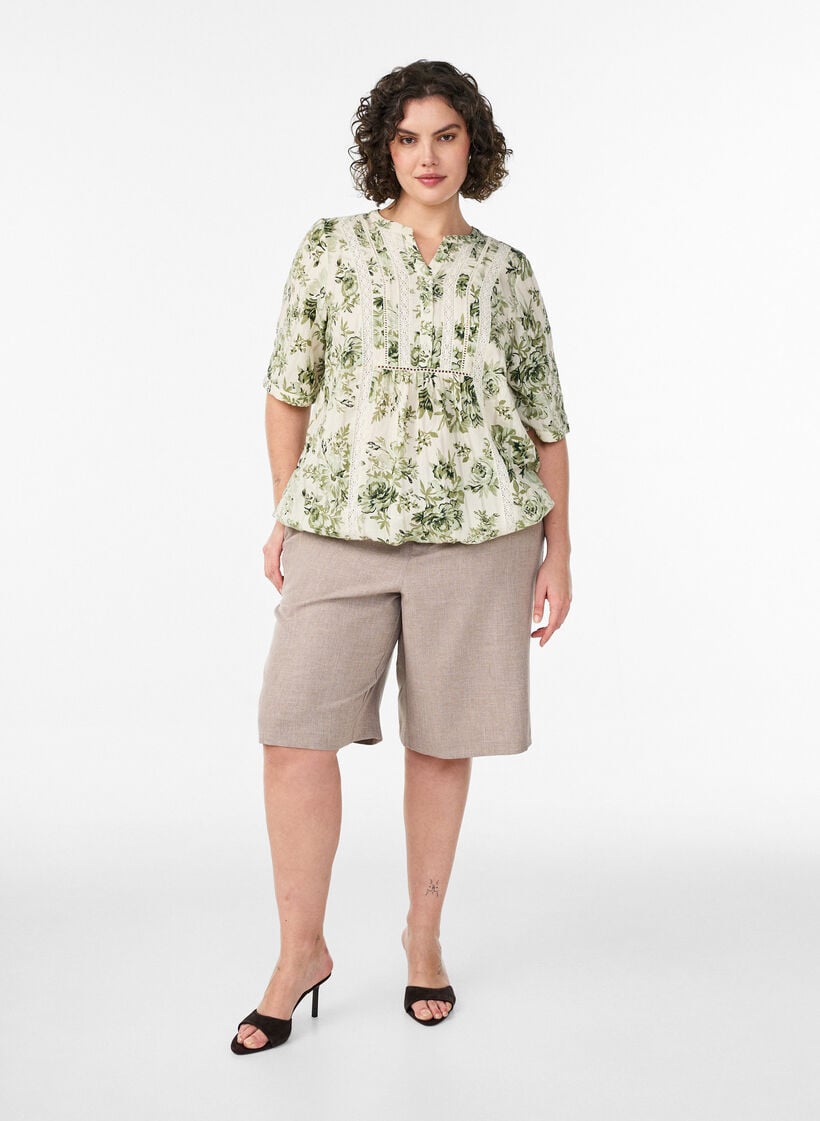 Blouse with print and 1/2 sleeves, Green, Model image number 1