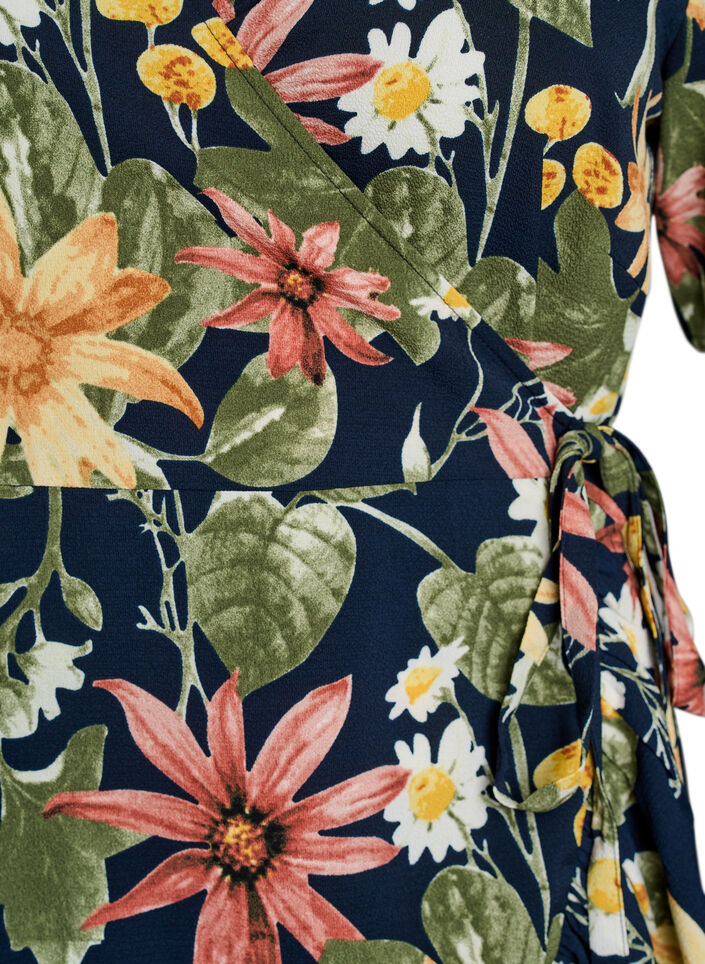 Floral wrap dress with short sleeves, Blue, Packshot image number 2