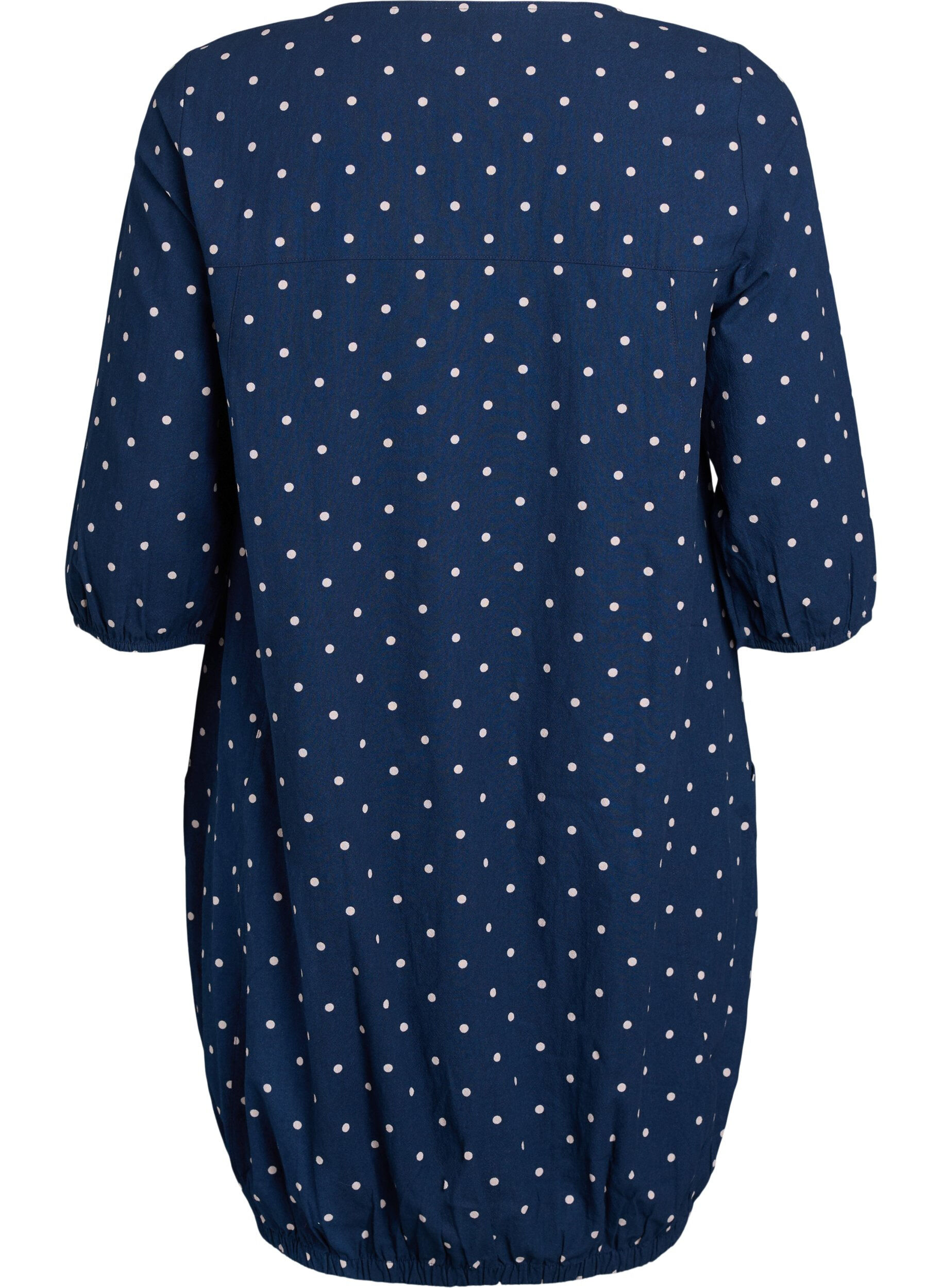 Zizzifashion Short cotton dress with 3/4 sleeves and pockets, Blue, Packshot image number 1