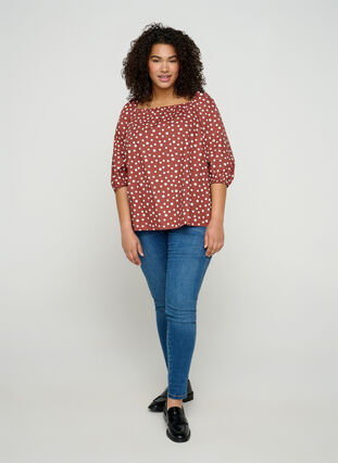 Cotton blouse with leopard print, Marsala AOP, Model image number 2