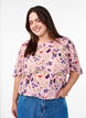 Floral blouse with short sleeves and smock, Rose, Model image number 0