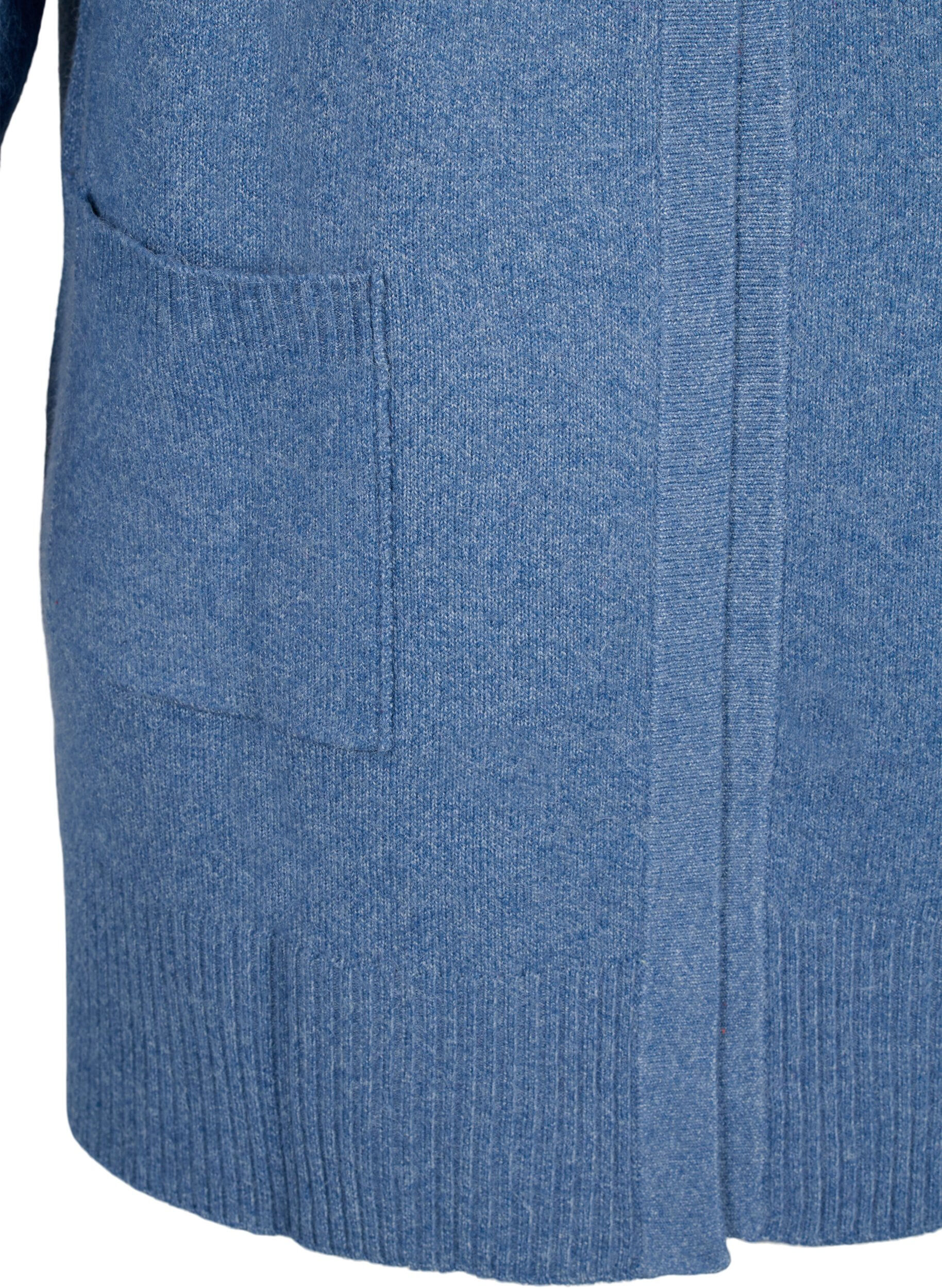 ZizzifashionRibbed Knit Cardigan with Pockets, Blue, Packshot image number 2