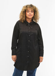Long shirt with houndstooth pattern, Black, Model