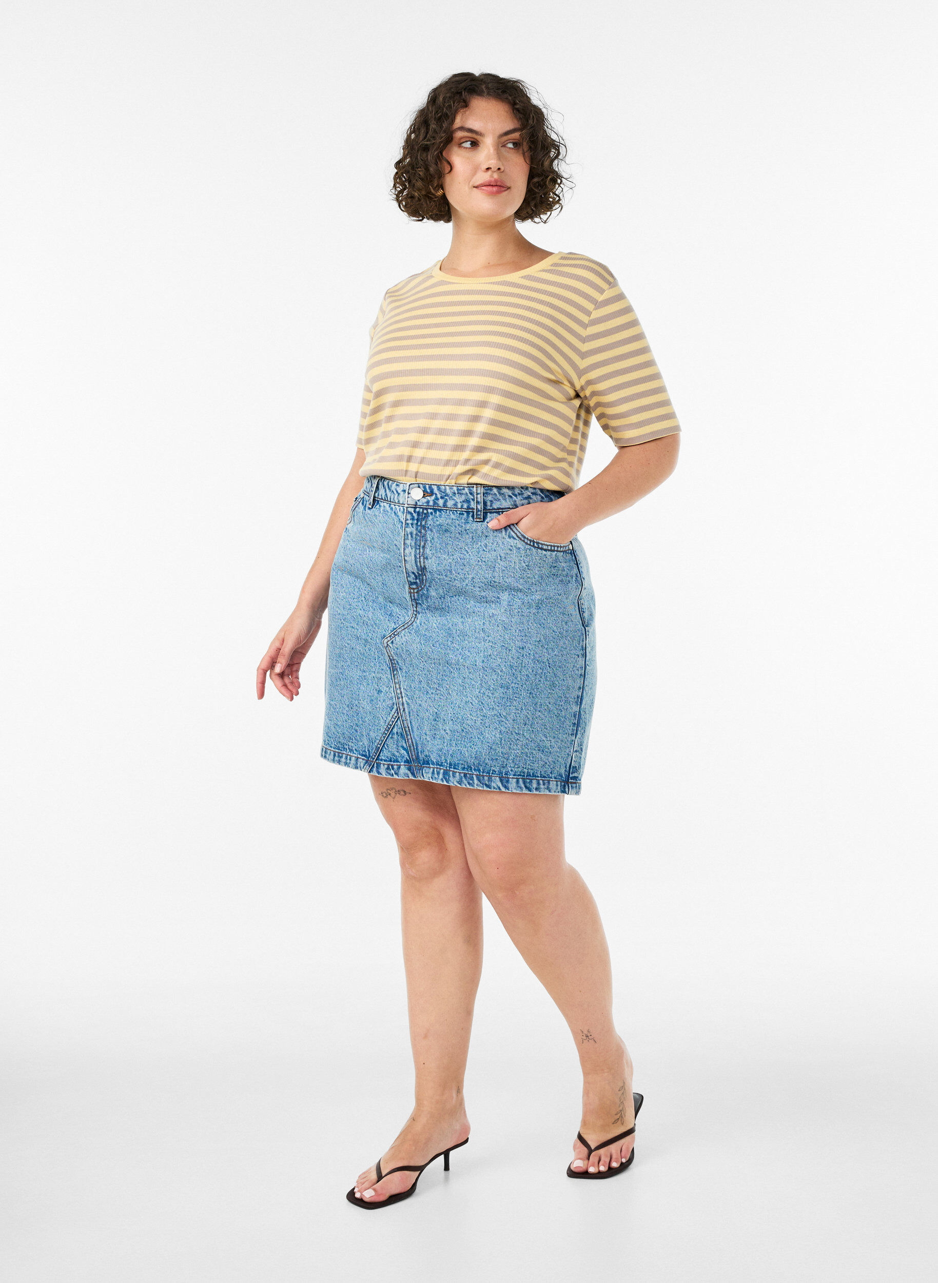 ZizzifashionStriped T-shirt with ribbed texture, Yellow, Model image number 1