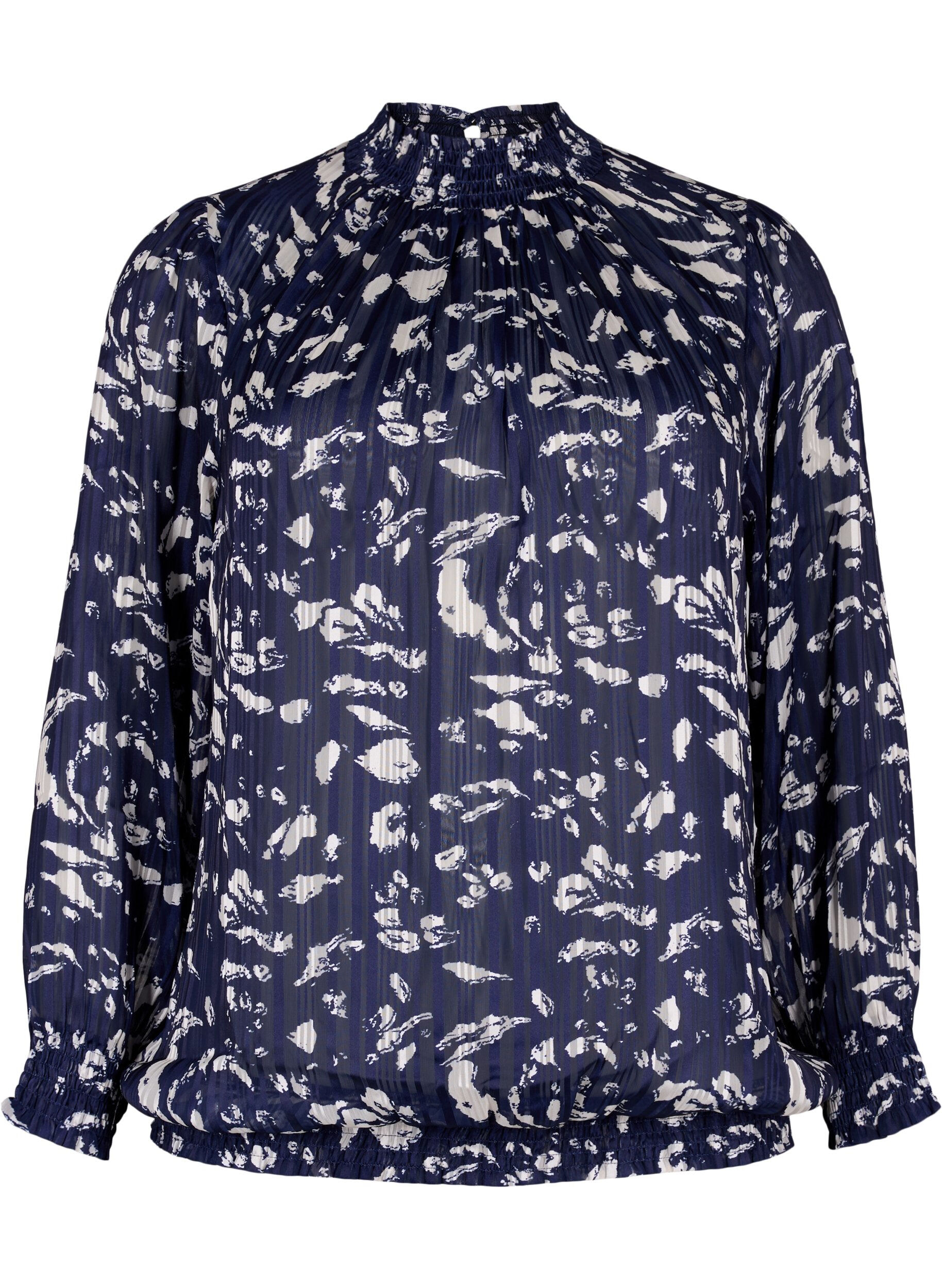 Zizzifashion Printed blouse with smock, Blue Leaf AOP, Packshot image number 0