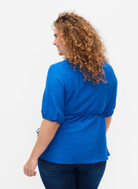 Wrap blouse in viscose with 1/2 sleeves, Olympian Blue, Model