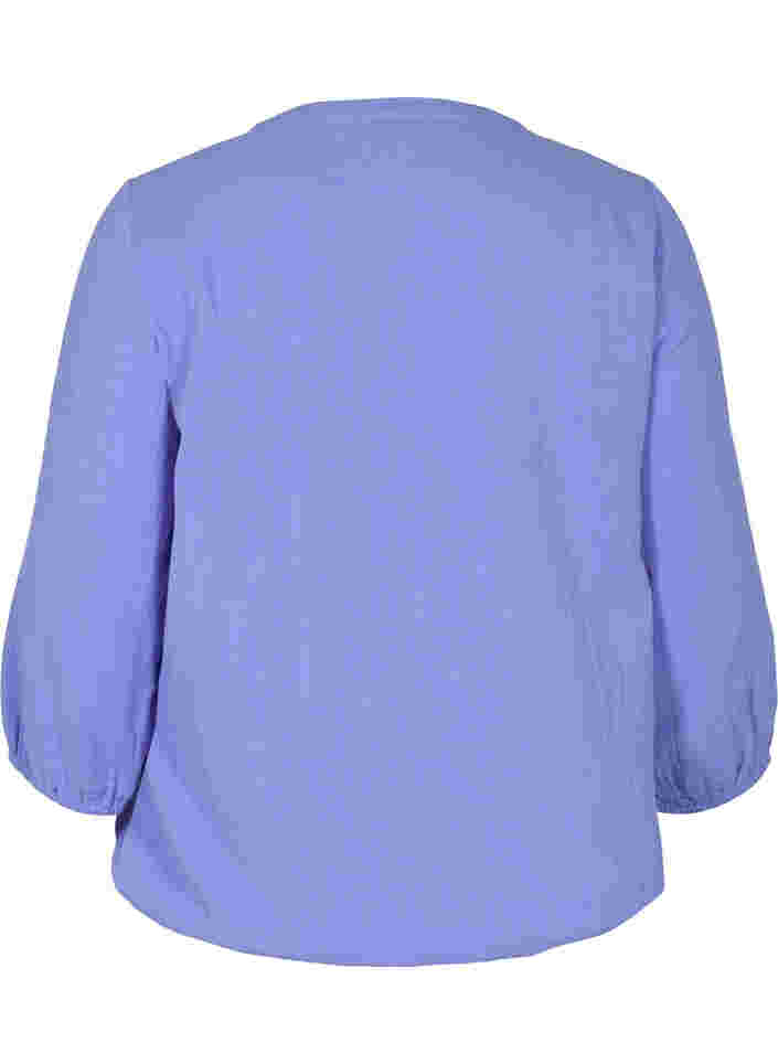 Cotton blouse with buttons and 3/4 sleeves, Ultramarine, Packshot image number 1