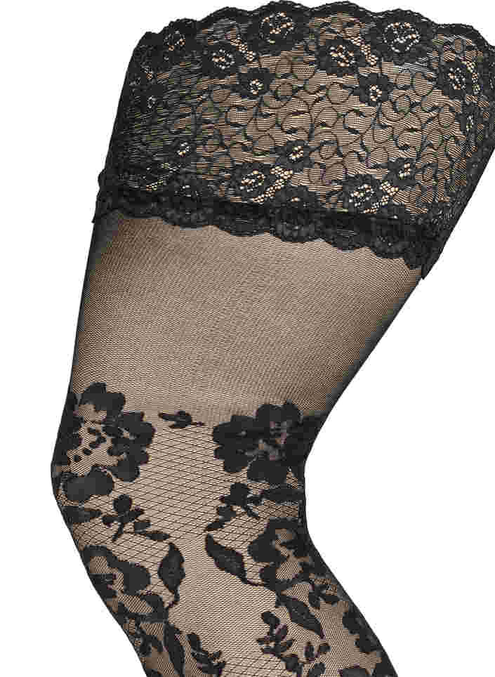 Hold-up stockings in 30 denier with lace, Black, Packshot image number 1