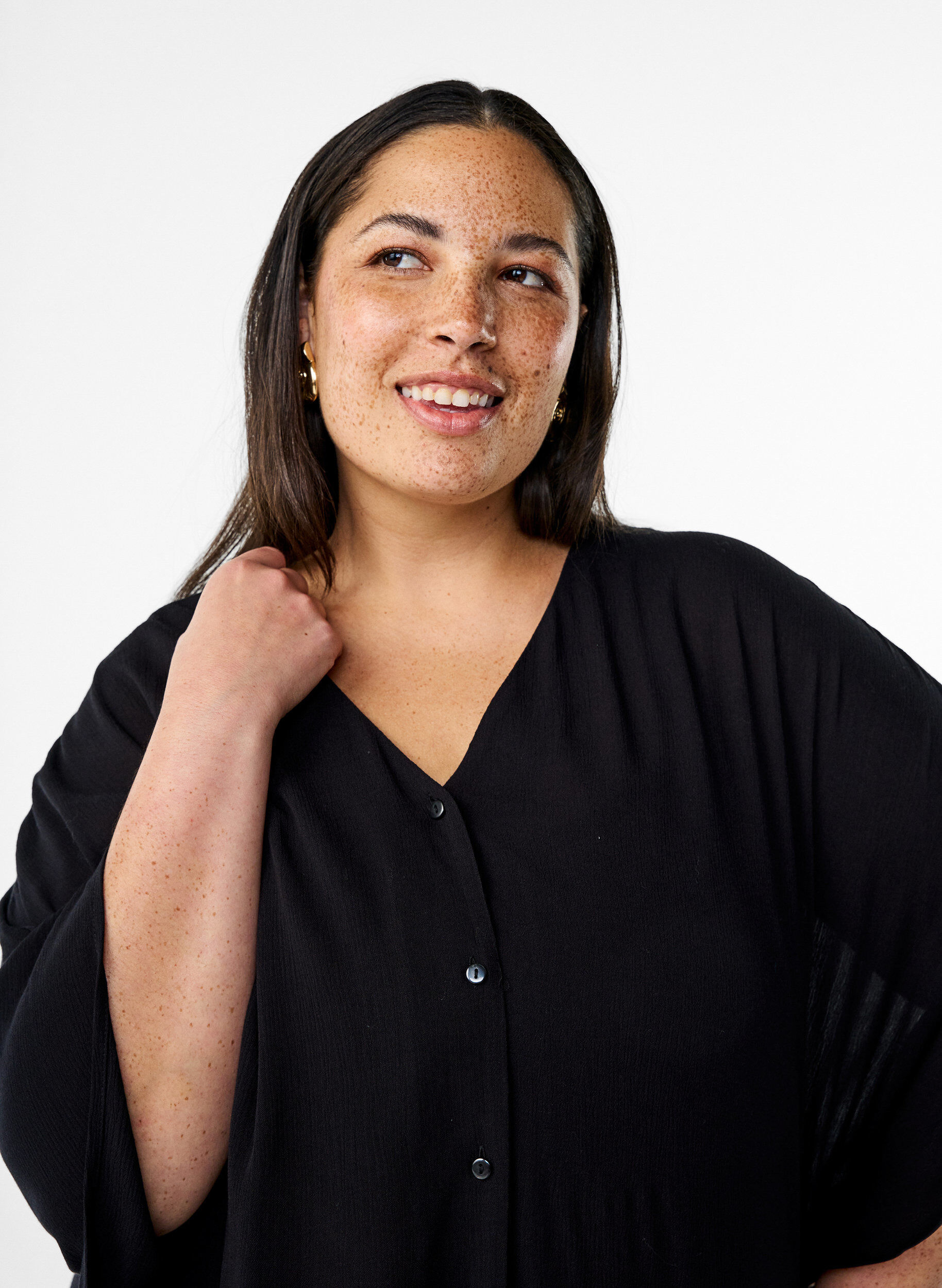 Zizzifashion Kaftan beach dress with buttons, Black, Model image number 2