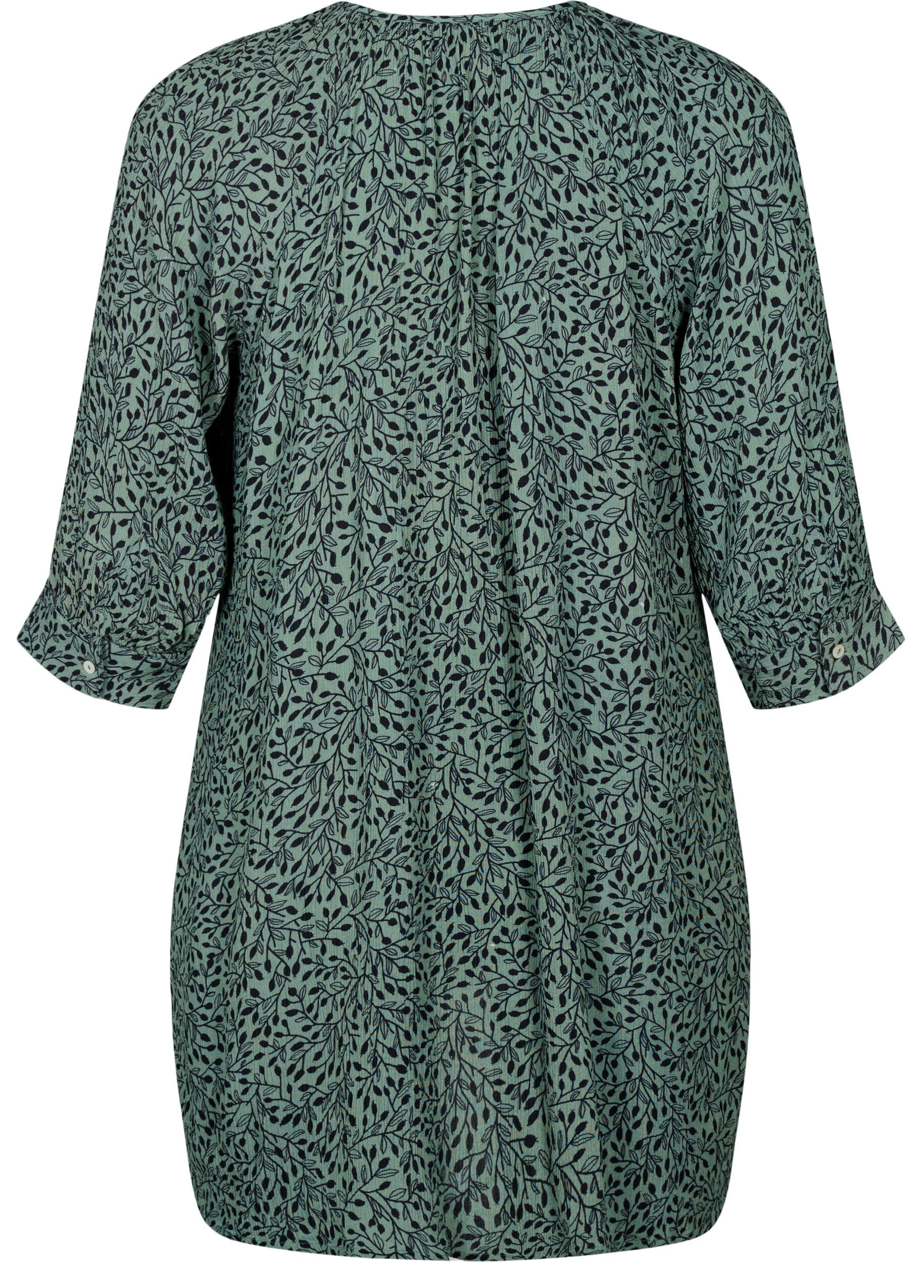 Zizzifashion Tunic in viscose with print and 3/4 sleeves, Green AOP, Packshot image number 1