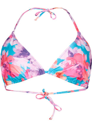 Triangle bikini bra with print, Pink Flower, Packshot image number 0