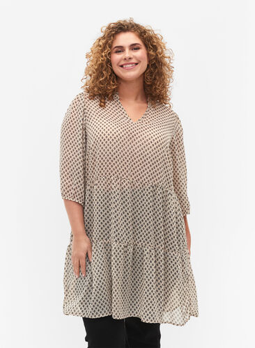 FLASH - Printed tunic with 3/4 sleeves, Off White Dot , Model image number 0