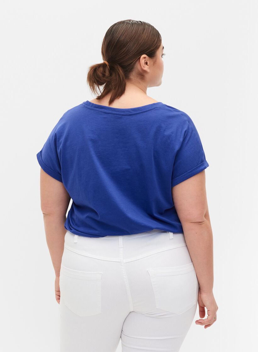 Short sleeved cotton blend t-shirt, Blue, Model image number 2
