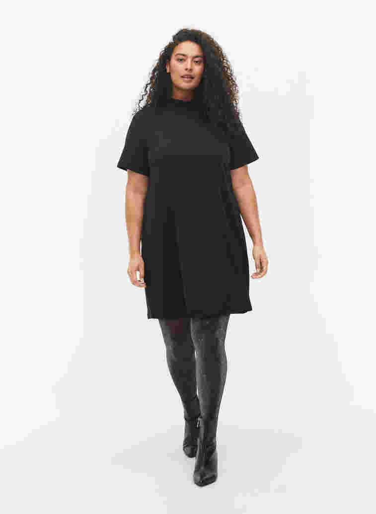 Short sleeve dress with high neck, Black, Model image number 2
